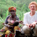 Dr. Deane Marchbein with a local woman on the road to Masisi in the Democratic Republic of Congo.